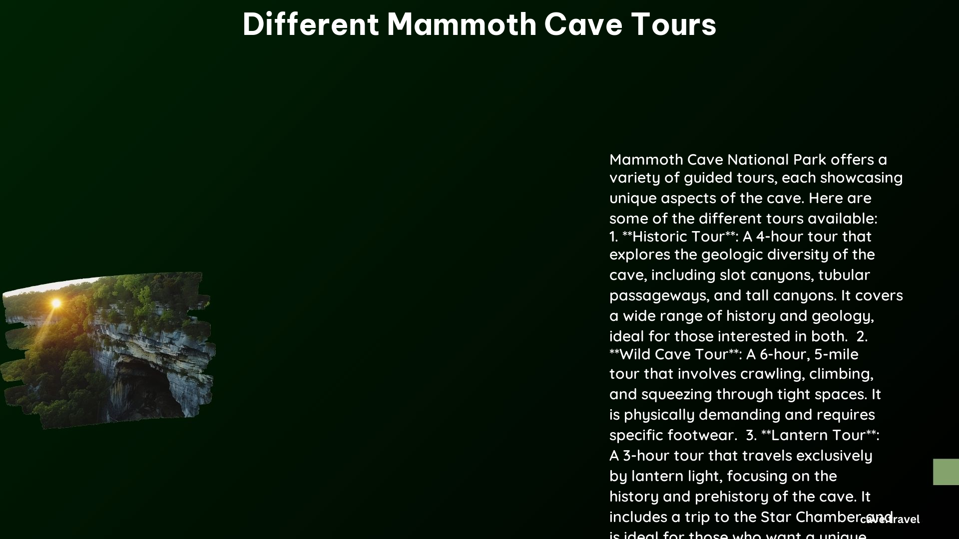 Different Mammoth Cave Tours