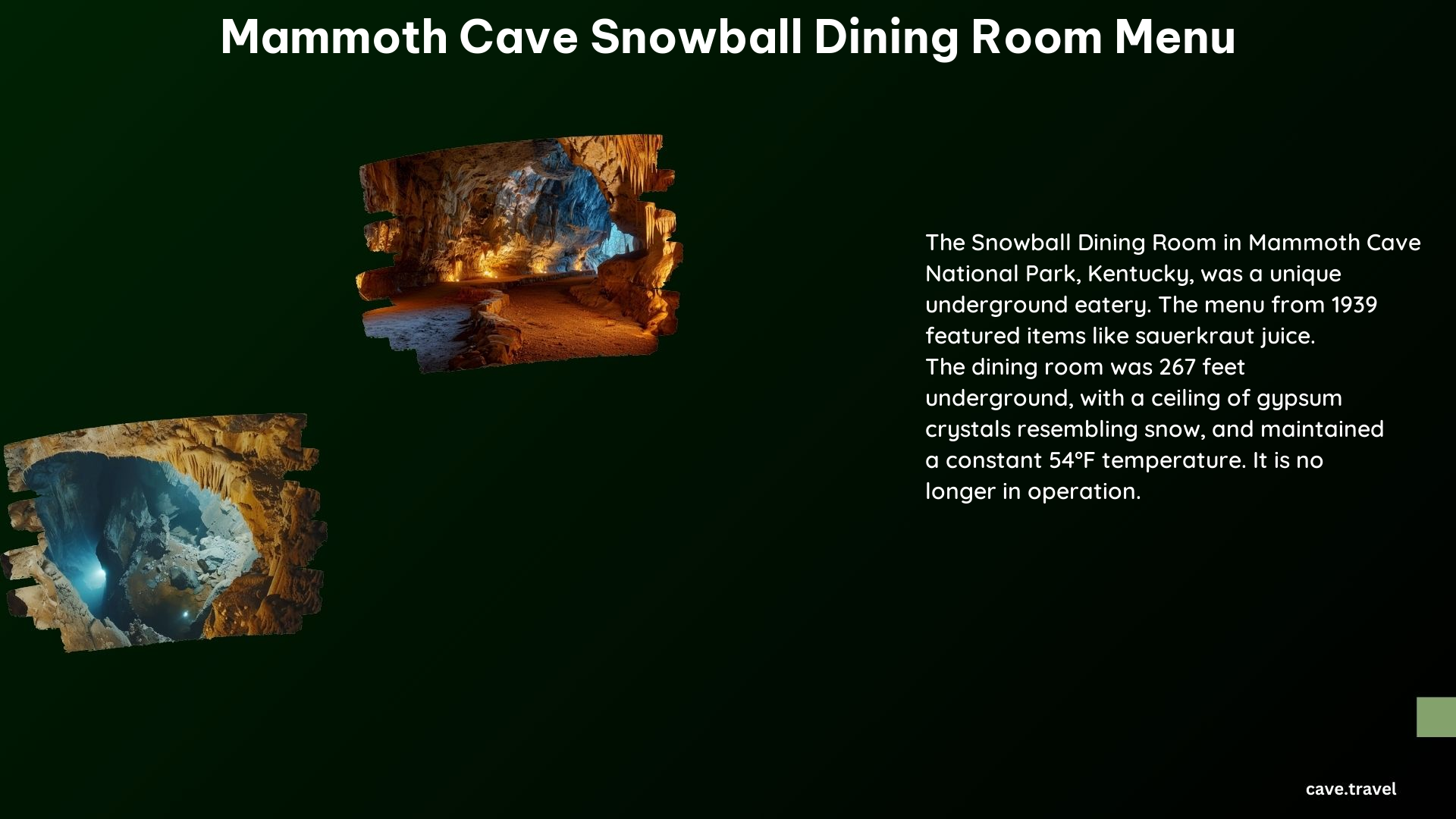 Mammoth Cave Snowball Dining Room Menu