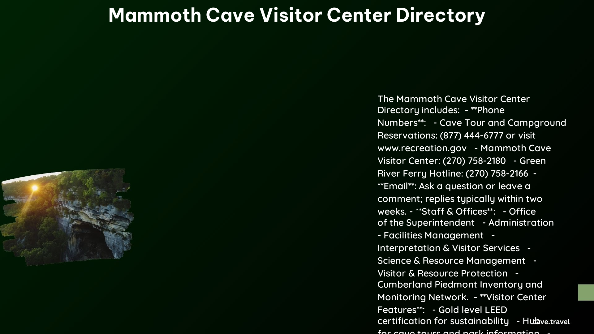 Mammoth Cave Visitor Center Directory