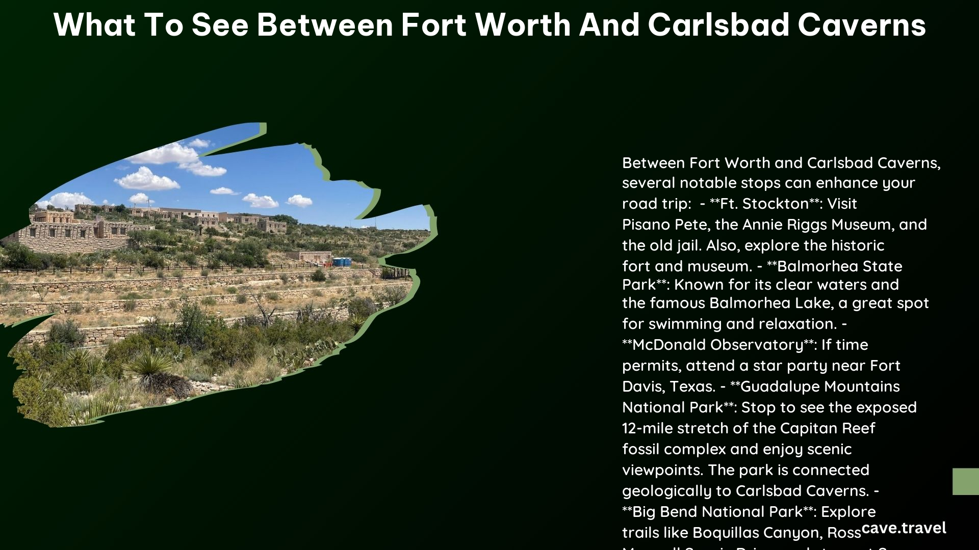 what to see between fort worth and carlsbad caverns